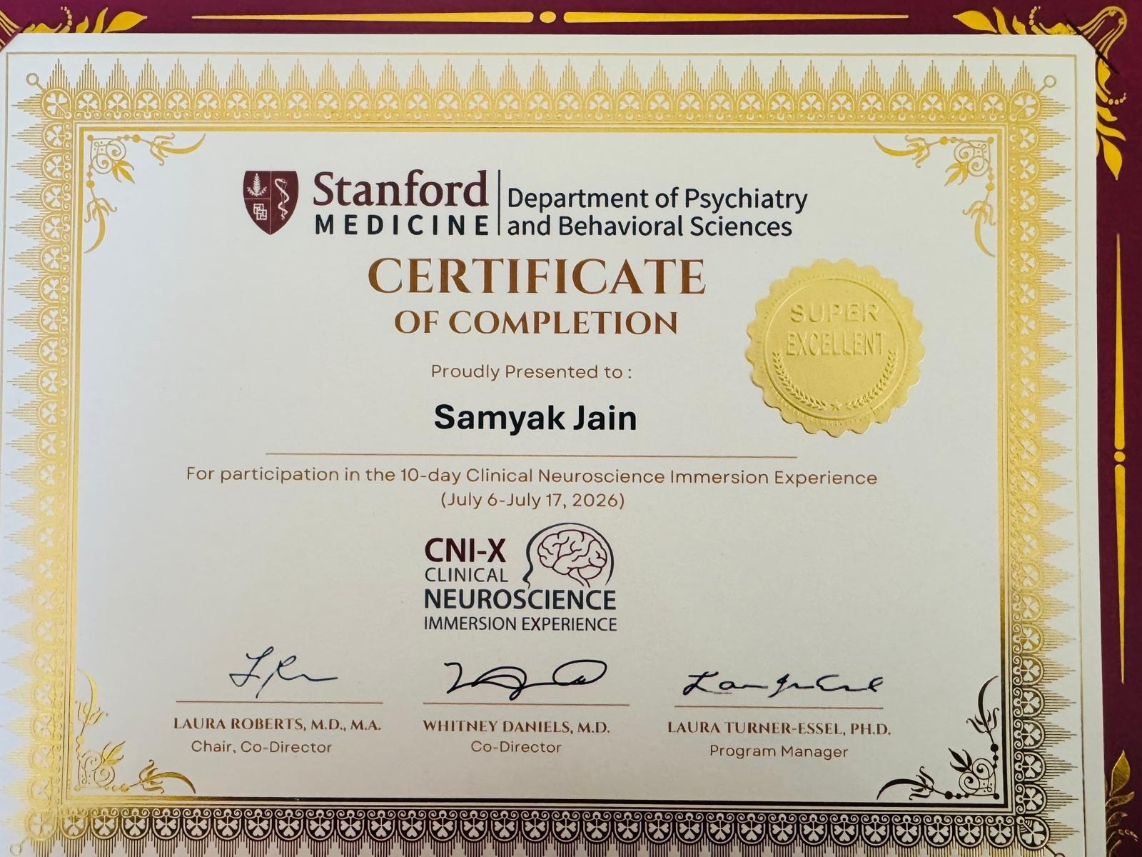 Stanford Clinical Certificate